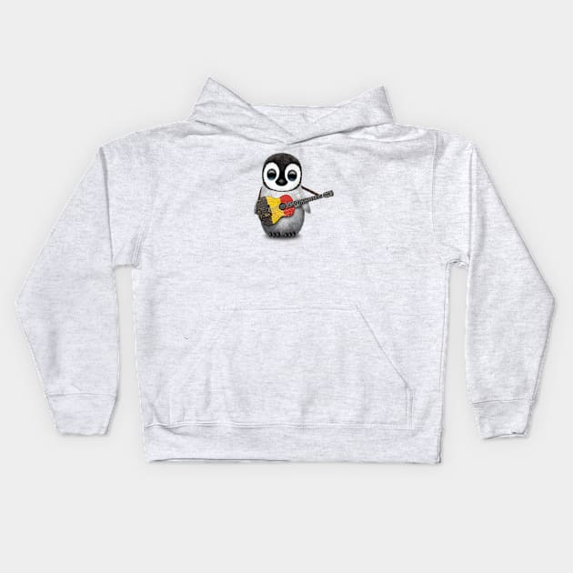 Baby Penguin Playing Belgian Flag Guitar Kids Hoodie by jeffbartels